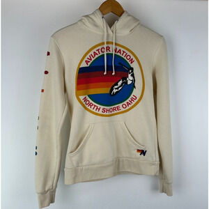 Aviator Nation Hoodie North Shore Oahu Hawaii Rainbow Surfer Cream Loungewear XS